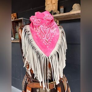 Desert Dusted Bandana Leather Fringe Collar Wild Rag by Dirty Mojave Leather